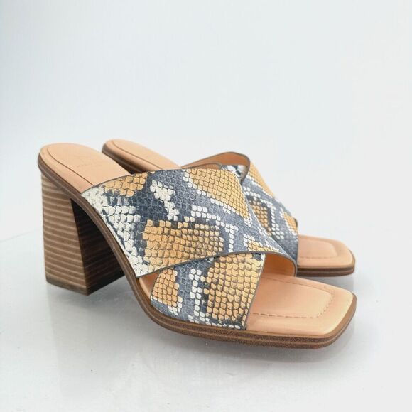 Marc Fisher Womens Barli Slide Sandals Heeled Crisscross Snake Print Orange 8M - Picture 1 of 16